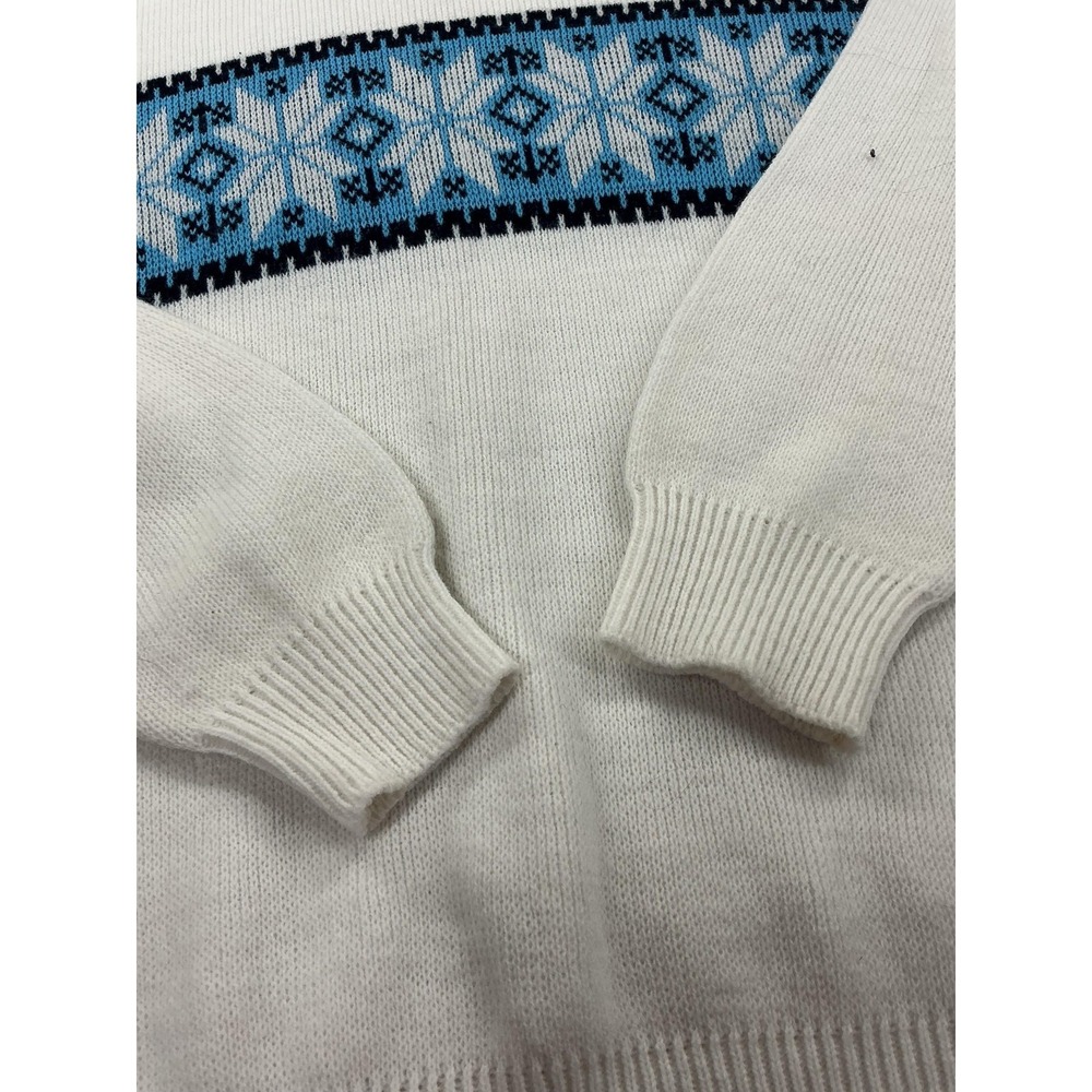 Lamb Knit Sweater Mens 2XL White Blue Fair Isle Ski Crewneck Pullover Snowflake - Picture 3 of 8